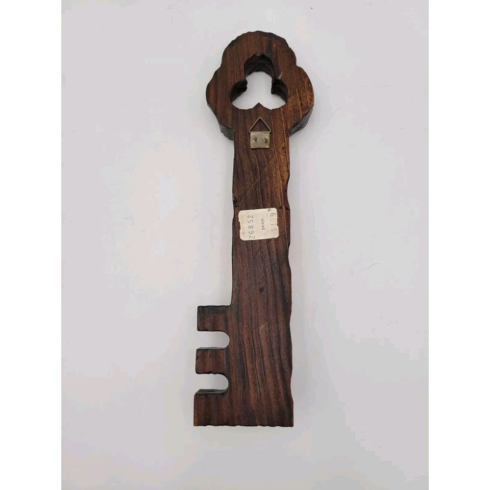 Vintage Key Shaped Thermometer‎ And Key Holder Made In Spain Wood Carved - Picture 2 of 5